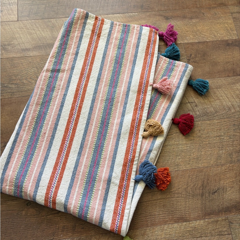 Striped Blanket with Colorful Tassels
